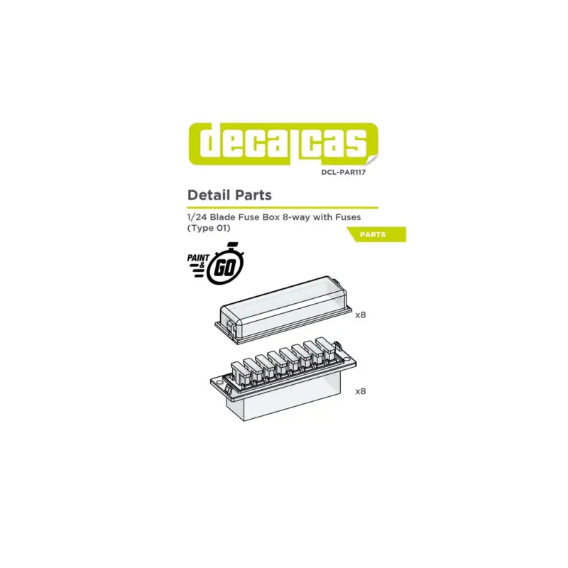 Detail for scale models : blade fuse box 8 ways with fuses (8+8 units/each) Gecertificeerd