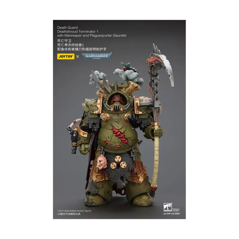 Warhammer 40k Figure 1/18 Death Guard Deathshroud Terminator 1 with Manreaper and Plaguespurter Gauntlet 14 cm Betrouwbaar