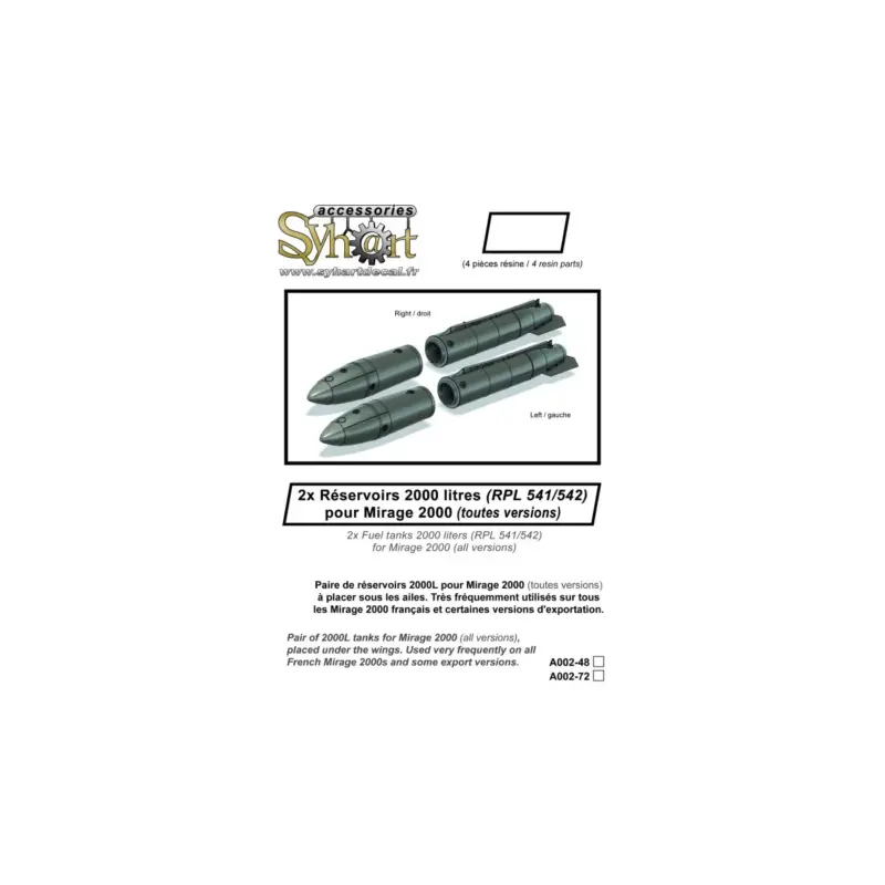 Decal 2000L fuel tanks for Mirage 2000 (1x pair - resin) (RPL541/542) Uitverkoop