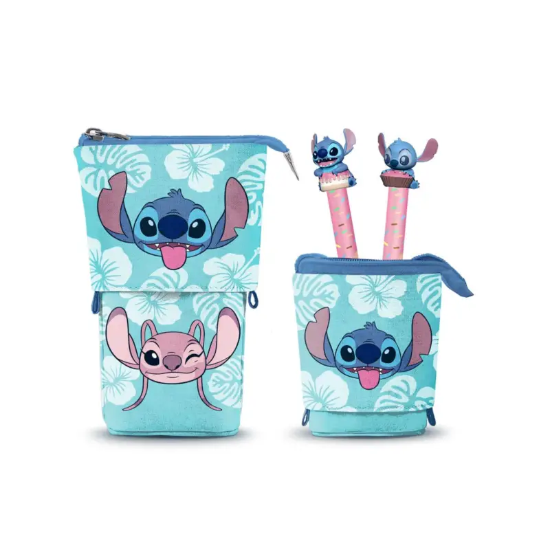 Gratis Retour STITCH & ANGEL - "Cute" Vertical Pencil Case + 2 Gel Pens