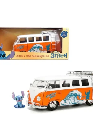 Volkswagen bus w/ stitch figure orange hollywood rides 1961 1/24 Miniatuur Hoge Kwaliteit