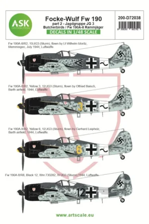 Merkproduct Focke-Wulf Fw-190A-8/R2 part 2 - JG 3 Butcherbirds / Fw 190A-8 Rammjäger. The decal sheet contains follows markings:Fw 190A-8/R2
