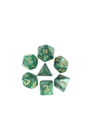 HDP-14 Set of 7 Dice in Box – 16mm – Pearl Green and Gold Superprijs