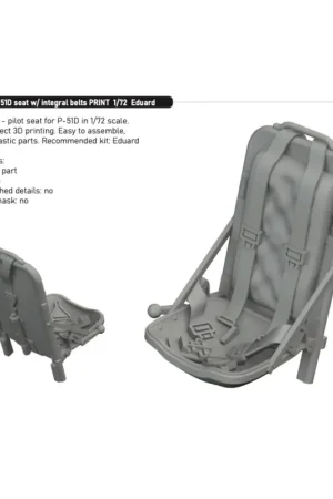 Op = Op North-American P-51D Mustang seat w/ integral belts PRINT 1/72 (designed to be used with Eduard kits)