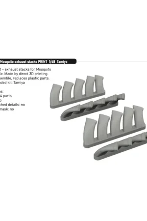 de Havilland Mosquito exhaust stacks PRINT 1/48 (designed to be used with Tamiya kits) Favoriet