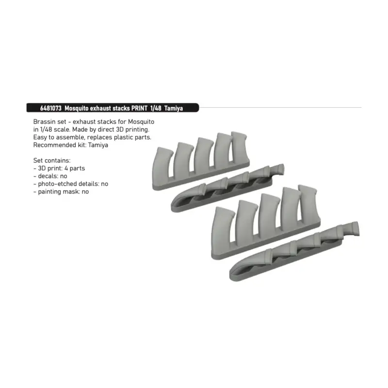 de Havilland Mosquito exhaust stacks PRINT 1/48 (designed to be used with Tamiya kits) Favoriet