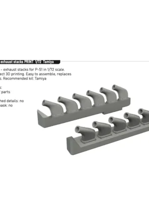 North-American P-51D Mustang exhaust stacks PRINT 1/72 (designed to be used with Tamiya kits) Lage Kosten