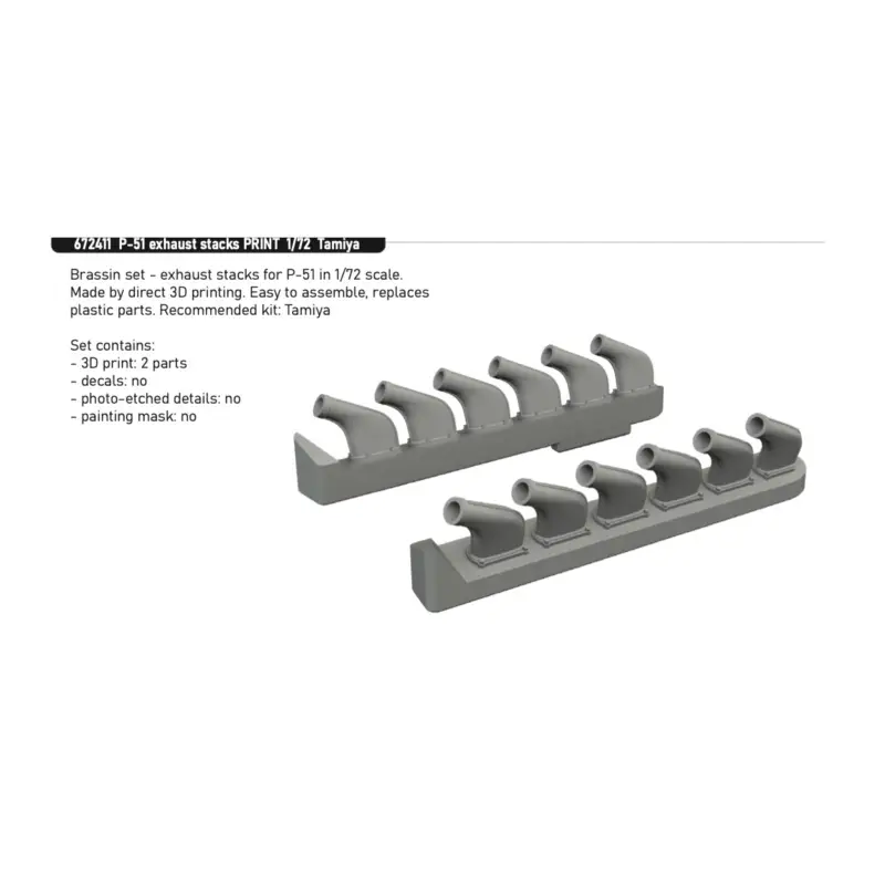 North-American P-51D Mustang exhaust stacks PRINT 1/72 (designed to be used with Tamiya kits) Lage Kosten