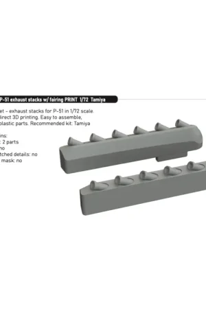 North-American P-51D Mustang exhaust stacks w/ fairing PRINT 1/72 (designed to be used with Tamiya kits) Nu Kopen