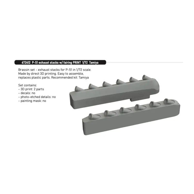 North-American P-51D Mustang exhaust stacks w/ fairing PRINT 1/72 (designed to be used with Tamiya kits) Nu Kopen