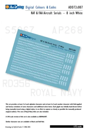 Decal RAF & FAA Aircraft Serials: 8' White Colors & Codes Hoge Kwaliteit