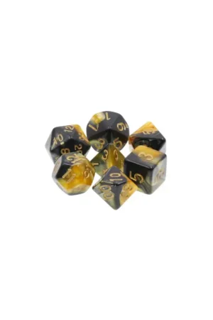 Betrouwbaar Set of 7 Multi-Size Dice with Box - Black and Yellow Color Mix