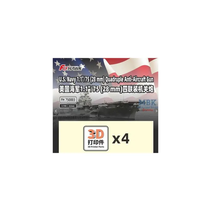 US Navy 1.1"/75 (28 mm) Quadruple AA (3D Print) Exclusieve Aanbieding