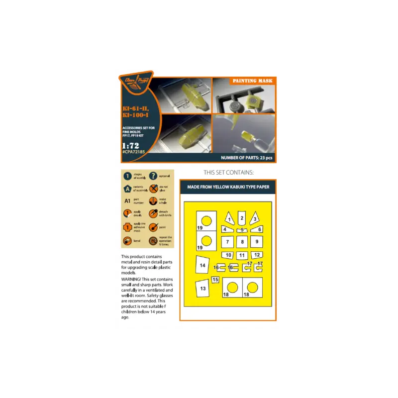 Ki-61-II, Ki-100-I painting mask on 'yellow kabuki paper' for Finemolds FP17,FP19 kits Koop Vandaag