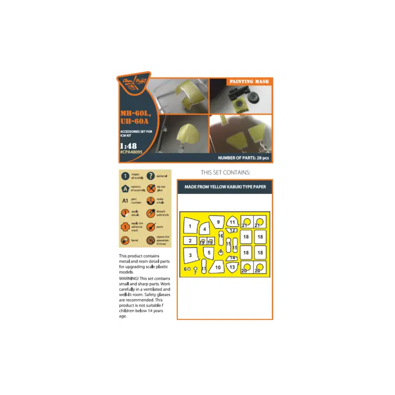 Koop Online Sikorsky UH-60A, MH-60L painting mask on 'yellow kabuki paper' for ICM kit
