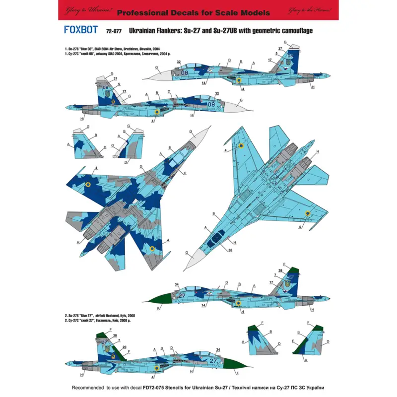 Korting Decal Ukrainian Su-27 and Su-27UB with geometric camouflage designed to be used with Airfix, Hasegawa, Heller, ICM, Trumpeter ki