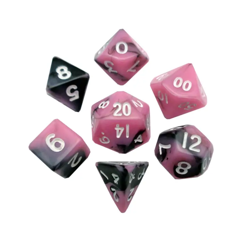 FanRoll - Sharp Mini Pink/Black with White Numbers dice pack (7) Meest Verkocht
