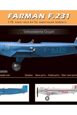 Farman F.231 'Sebastienne Guyot' full resin kitContains: Resin parts - PE - Decals - MaskThis is a reissue with new parts and de Op = Op
