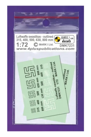 Beperkte Voorraad Decal Luftwaffe Swastikas, outlined - Black and White, 2 setsinsignia sizes: 315,400,500,630,800 mmscale sizes: 4.4;5.6;6.9;8.8;