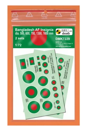 Decal Bangladesh Air Force Insignia, 2 setssignia diameters: 500,600,700,1300,1600 mmscale diameters: 6.9;8.3;9.7;18.0;22.2 mmfl Laatste Versie