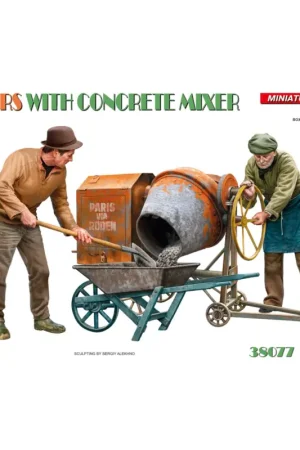WORKERS WITH CONCRETE MIXERThis 1:35 scale plastic model kit features two figures operating a classic concrete mixer, complete w Voordeelprijs