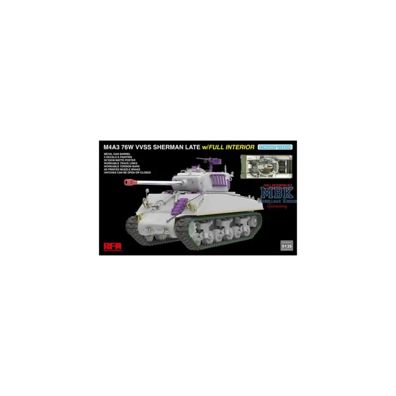 Gereduceerde Prijs M4A3 76W VVSS Sherman late STANDARD full interior Schaalmodel