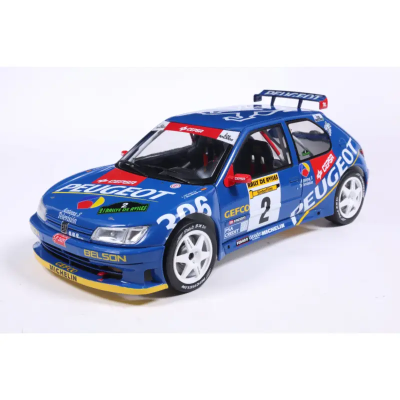 Koop Vandaag Peugeot 306 maxi blue 2 j.ascona / j.billmaier rally de avilès 1997 1/18 Miniatuur