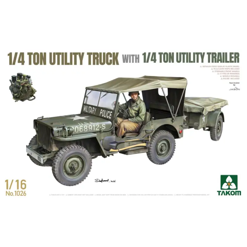 Exclusieve Aanbieding ¼-ton utility truck w. ¼-t. utility trailer Willys Jeep MB (1:16) Schaalmodel