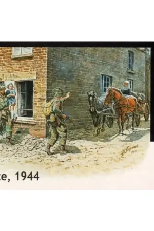 Veilige Betaling France 1944. Includes 3 x soldiers including 1 carrying child, 1 helping young lady, 1 cart, 2 horses and Nun.
