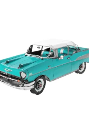 Hoge Kwaliteit MetalEarth Voertuigen: 1957 CHEVY BEL AIR 11x4x3.7cm, 3D metalen modelbouwset met 3 vellen, op 12x17cm kaart, 14+