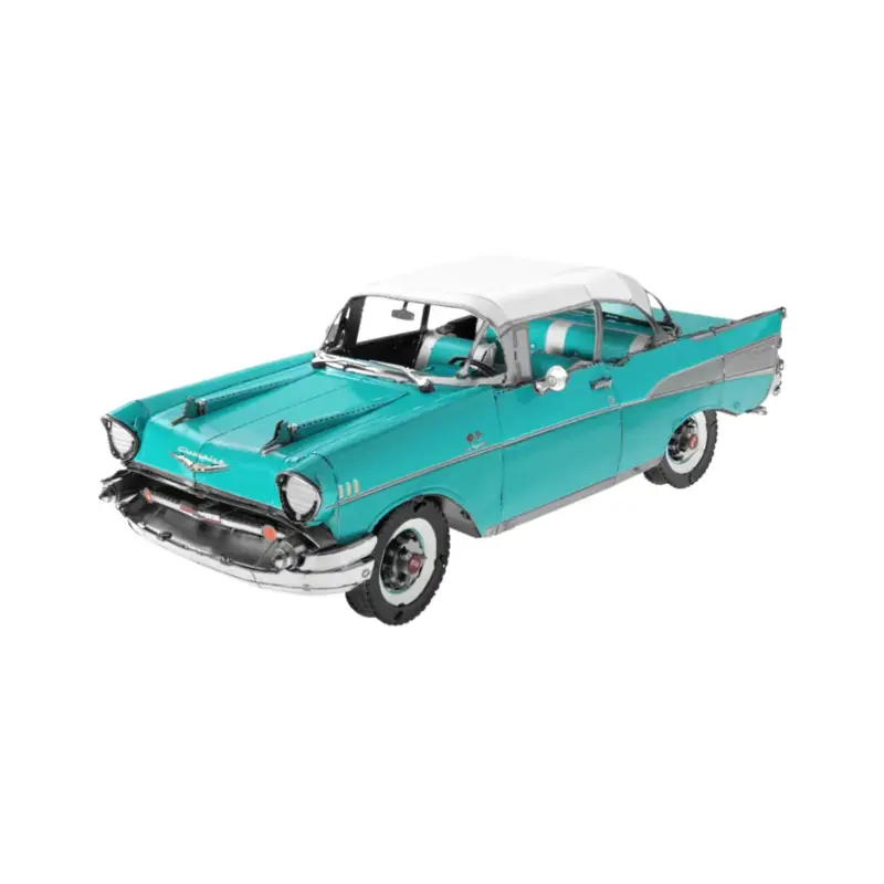 Hoge Kwaliteit MetalEarth Voertuigen: 1957 CHEVY BEL AIR 11x4x3.7cm, 3D metalen modelbouwset met 3 vellen, op 12x17cm kaart, 14+