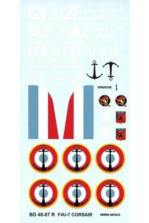 Sticker Re-afgedrukt: 1/48 Vought F4U-7 Franse Corsair, Indochina, Egypte, Tunesië (3 programma's) Goedkoop
