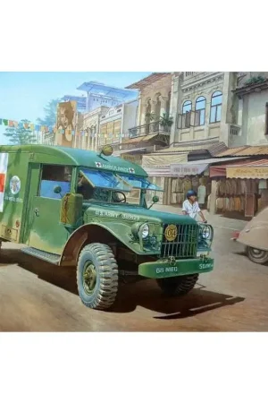 Dodge M43 & frac34; ton 4x4 Ambulance American Army Field Ambulance gebruikt in de Koreaanse oorlog en Vietnam. Markeringen vo Tijdelijk Beschikbaar