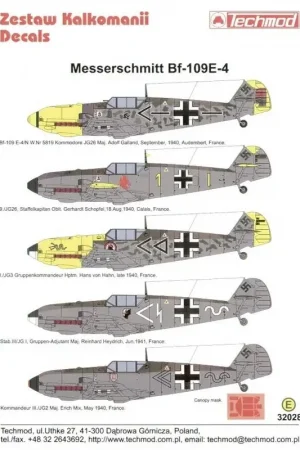 Actieprijs Sticker Messerschmitt Bf 109E-4 (5) Black <-+- JG 26 Maj Adolf Galland 9/1940 yellow nose and rudder; Yellow 1 9/JG 26 Oblt G