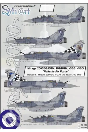 Sticker Mirage 2000EG / EGM, BG / BGM, -5EG, -5BG "Hellenic Air Force" (inbegrepen: Mirage 2000EGM nr. 239 "25 Years 332Sqn" 201 Must-Have