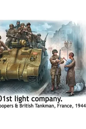 Laatste Versie The 101st light company. 7 x US Paratroopers, 1 x British Tankman and 1 x civilian woman carrying a baby