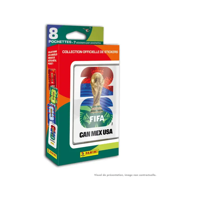 Panini FIFA World Cup 2026 Pocket metalen box met 8 zakjes van 7 officiële stickers Aanbieding