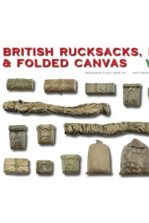 Premium BRITSE RUGZAKKEN, TASSEN & GEVOUWEN WO.II-CANVAS Box bevat modellen van Britse munitie.