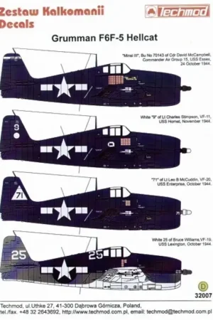 Sticker Grumman F6F-3 Hellcat (4) White 25 VF-19 Bruce Williams USS Lexington 3 tone camouflage Minzi III Cdr David McCampbell C Finale Uitverkoop