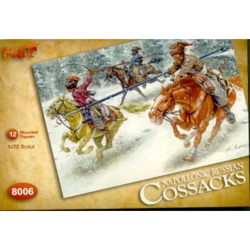 Napoleonic Russian Cossacks. 12 mounted figures with fur caps with extra busbies for potential conversions. Aanbieding