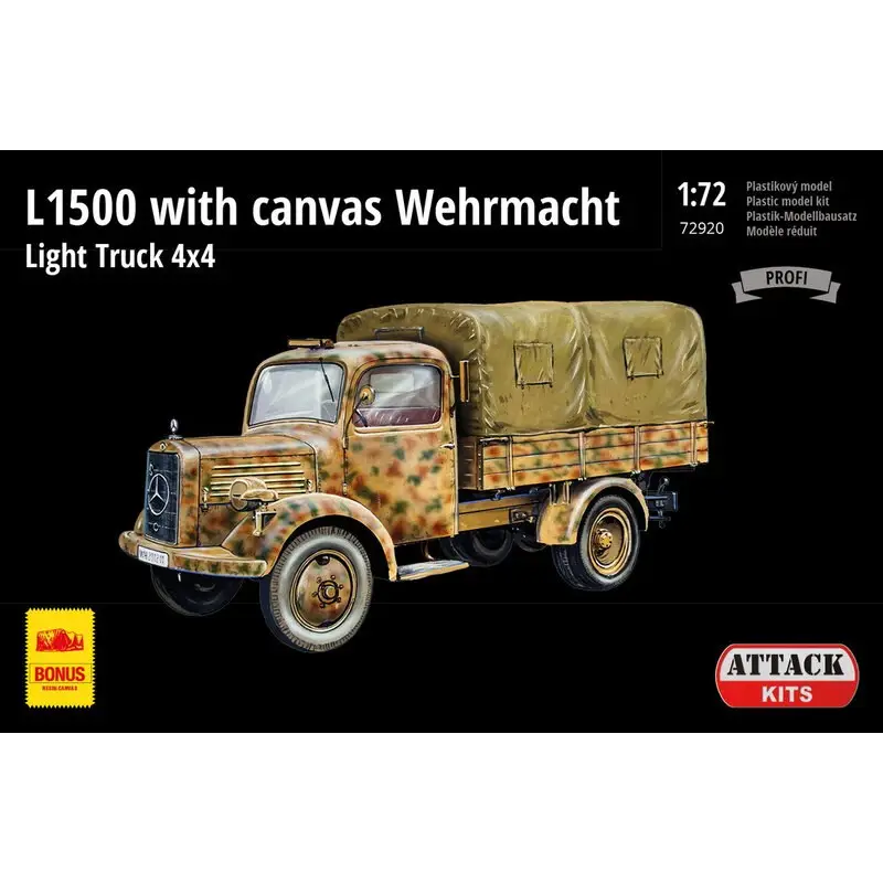 MB L1500 Wehrmacht Light Truck 4x4, met canvas top.Inclusief p / e buitenwerk, alternatieve harsonderdelen (wielen en canvas bov Dagaanbieding