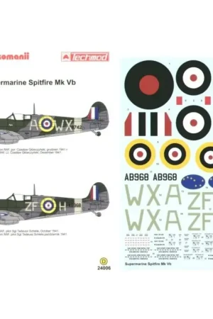 Sticker Supermarine Spitfire Mk.Vb (2) P8742 WX-A 302 (Czech) Squadron AB968 ZF-H 308 (Czech) Squadron Sgt Tadeusz. Both 1941 in Direct Beschikbaar