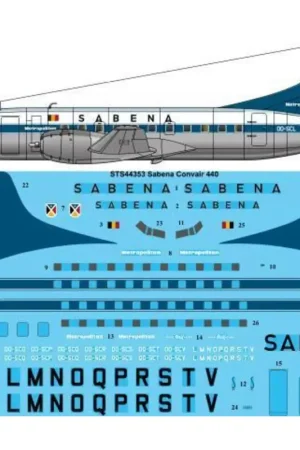 Sticker Sabena Convair 440 Decal Snelle Levering