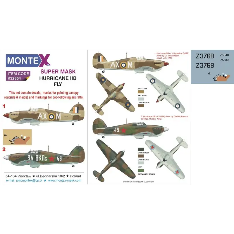 Nieuw Hawker Hurricane Mk.IIb 2 luifelmasker (buiten & binnen) + 3 insignes maskers + stickers (ontworpen voor gebruik met Fly-sets)