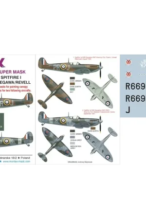 Supermarine Spitfire Mk.I (designed to be used with Hasegawa and Revell kits) 2 canopy masks (outside and inside canopy masks) Nieuw