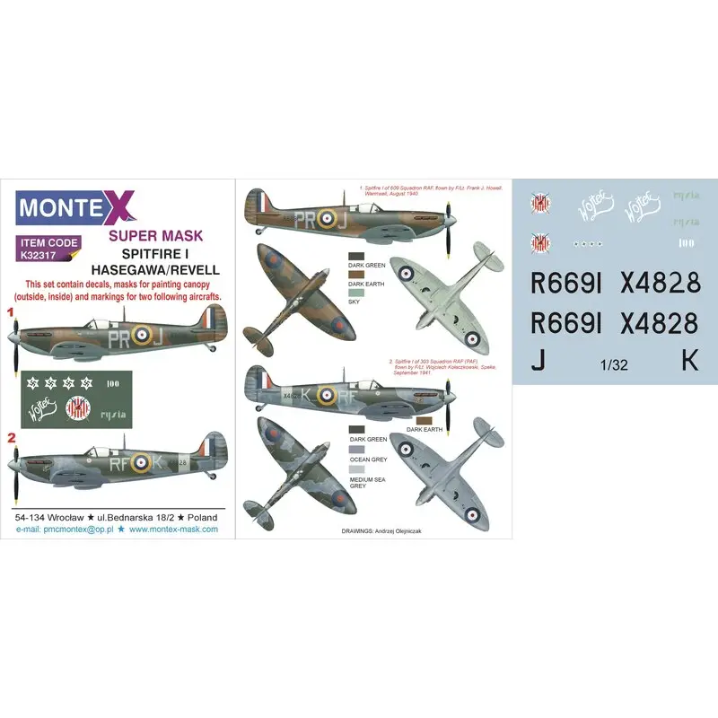 Supermarine Spitfire Mk.I (designed to be used with Hasegawa and Revell kits) 2 canopy masks (outside and inside canopy masks) Nieuw