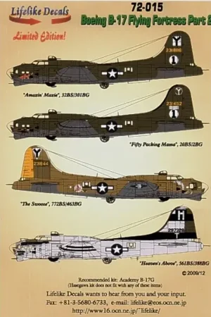 Direct Verzonden Sticker Boeing B-17G Flying Fortress part 2. 8th Air Force Decal