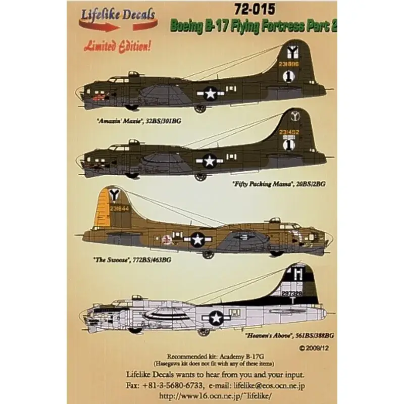 Direct Verzonden Sticker Boeing B-17G Flying Fortress part 2. 8th Air Force Decal