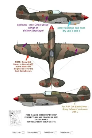 Op = Op Curtiss P-40B / P-40C Kittyhawk RAF / AVG Camouflagepatroonverfmasker (ontworpen voor gebruik met Airfix-kits)