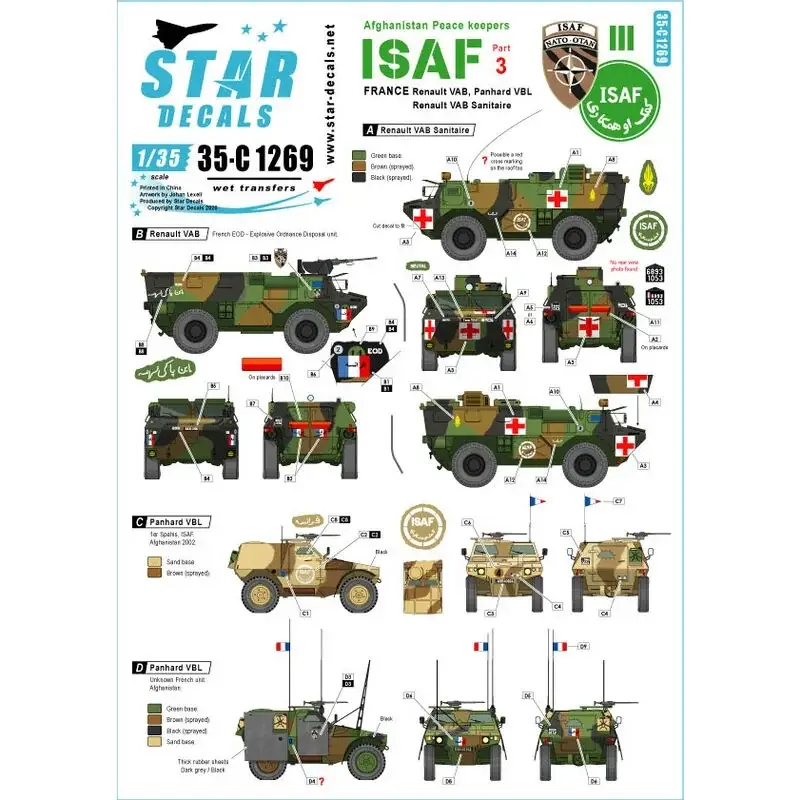 Seizoensaanbieding Afghaanse vredesbewakers - ISAF 3. Franse troepenmacht in Afghanistan. Renault VAB Sanitaire (Medic), Renault VAB EOD, Panhard V